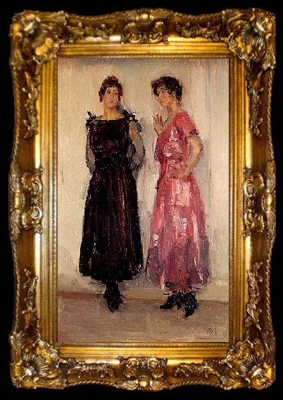 framed  Isaac Israels Two models, Epi and Gertie, in the Amsterdam Fashion House Hirsch, ta009-2